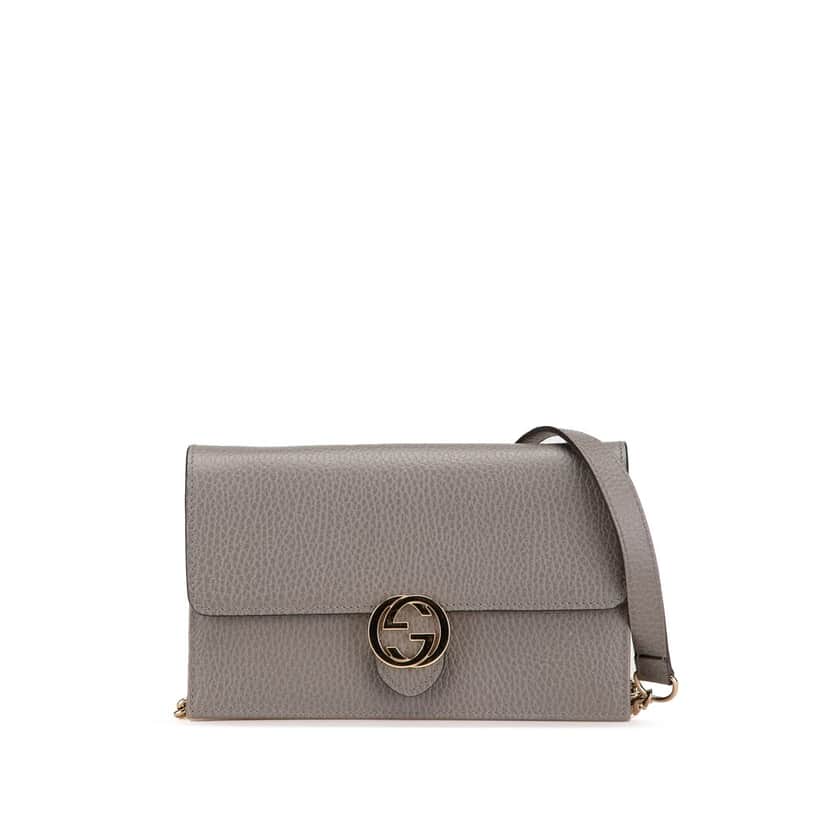 Gucci Leather Interlocking G Dollar Wallet on Chain Grey Leather Good condition - Front View