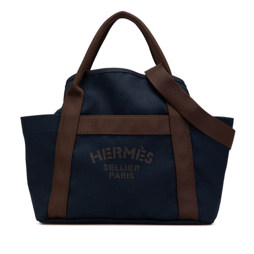 Hermès Toile Sac de Pansage Grooming Bag Blue Canvas Good condition - Front View