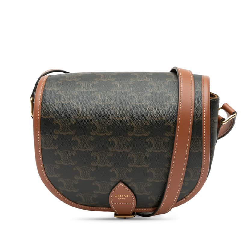 Celine Medium Triomphe Coated Canvas Folco Crossbody Brown Canvas Good condition - Front View