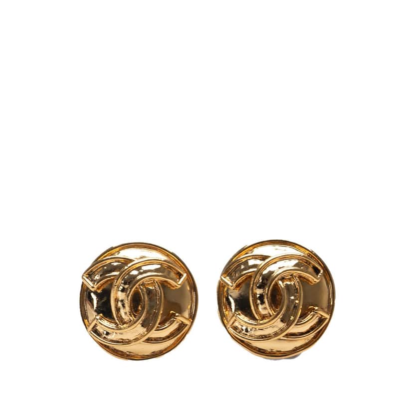 Chanel Gold Plated CC Round Clip On Earrings Gold Metal Good condition - Front View