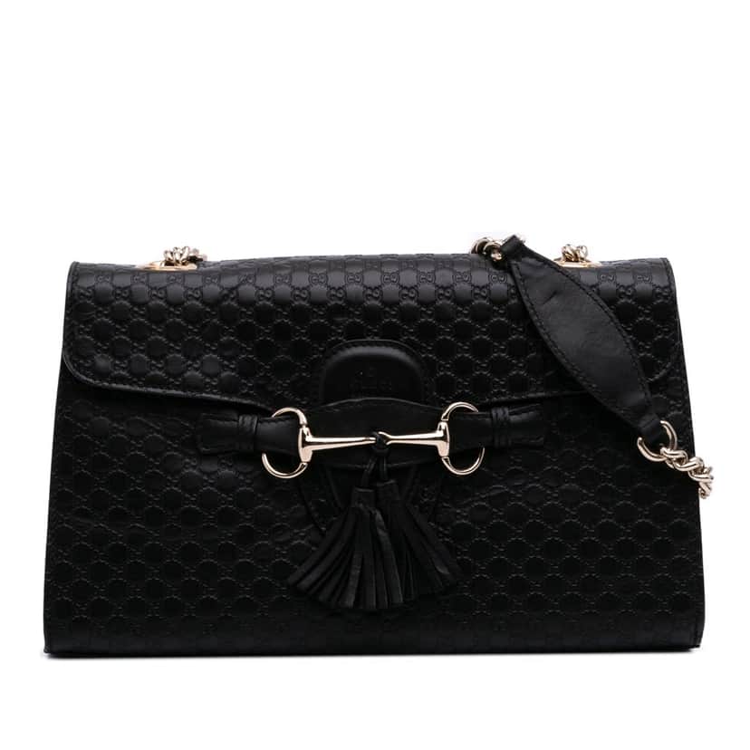 Gucci Medium Microguccissima Emily Shoulder Bag Black Leather Good condition - Front View