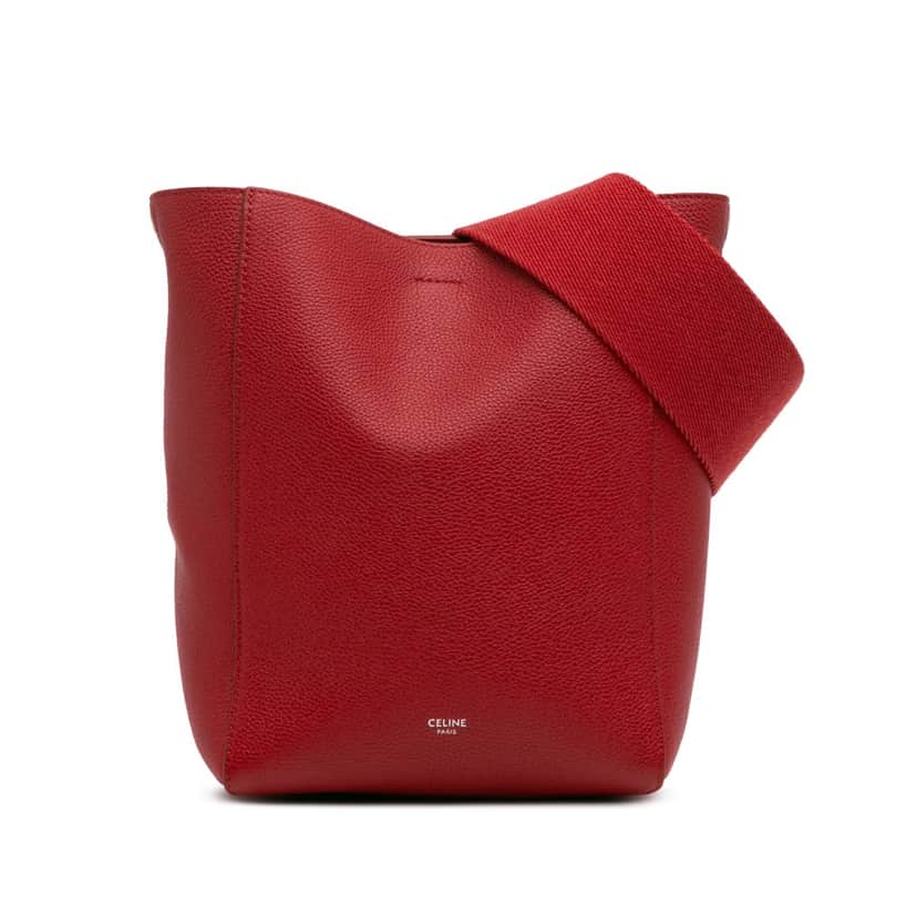 Celine Small Leather Seau Sangle Bucket Bag Red Leather Good condition - Front View