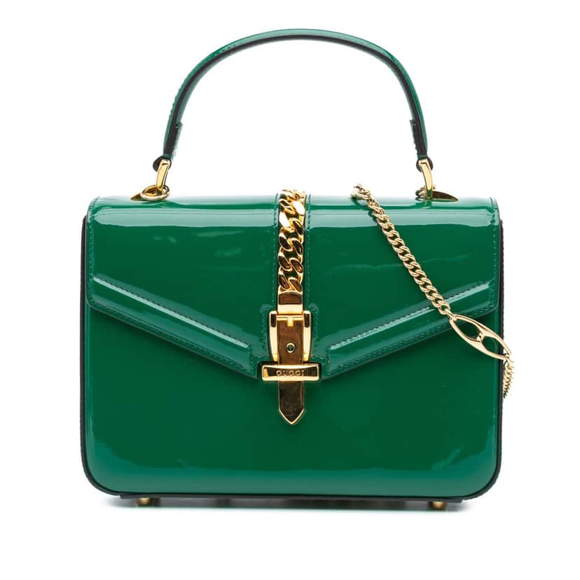 Gucci Patent Sylvie 1969 Satchel Green Leather Good condition - Front View