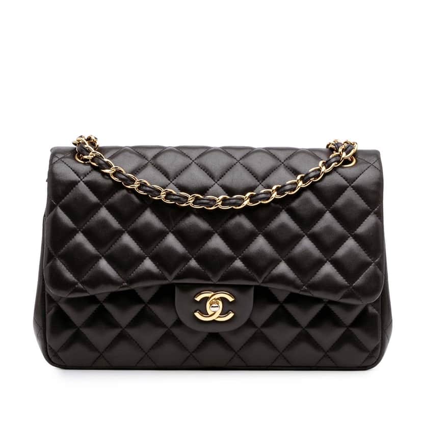 Chanel Jumbo Classic Lambskin Double Flap Black Leather Good condition - Front View