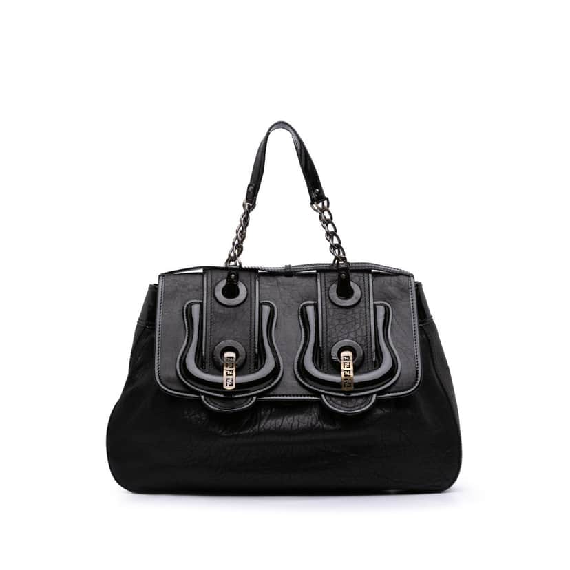 Fendi Large Leather B Bis Top Handle Bag Black Leather Good condition - Front View