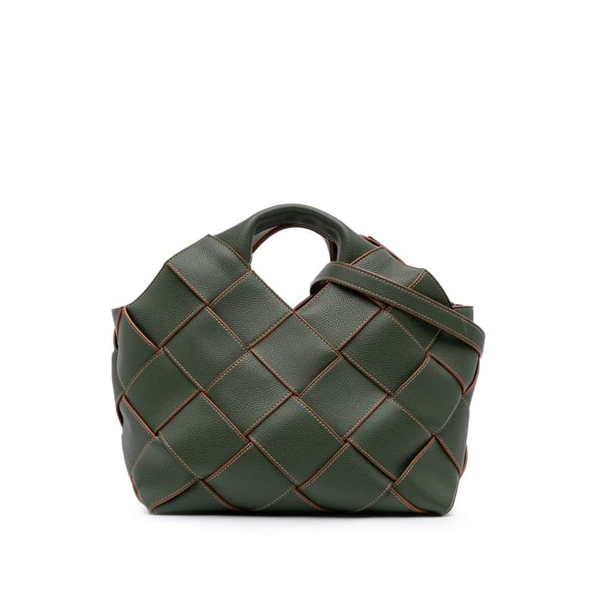 Loewe Small Woven Leather Surplus Basket Bag Green Leather Good condition - Front View