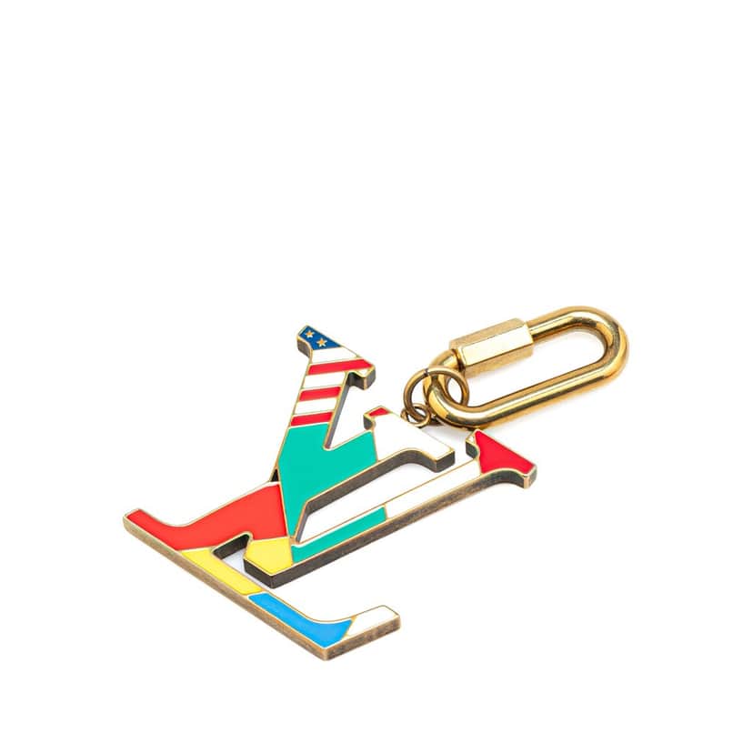 Louis Vuitton Gold Plated LV Flag Key Ring and Bag Charm Gold Metal Good condition - Front View