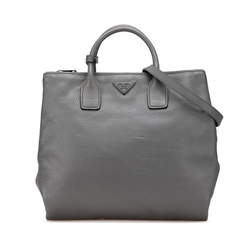 Prada Vitello Daino Double Zip Convertible Tote Grey Leather Good condition - Front View