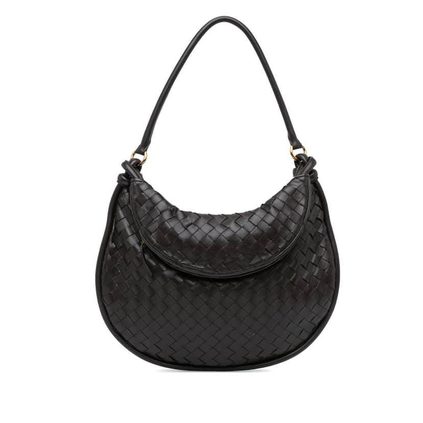 Bottega Veneta Large Lambskin Intrecciato Gemelli Brown Leather Good condition - Front View