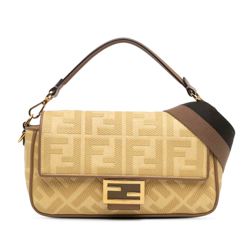 Fendi Zucca Embroidered Canvas Baguette Satchel Yellow Canvas Good condition - Front View