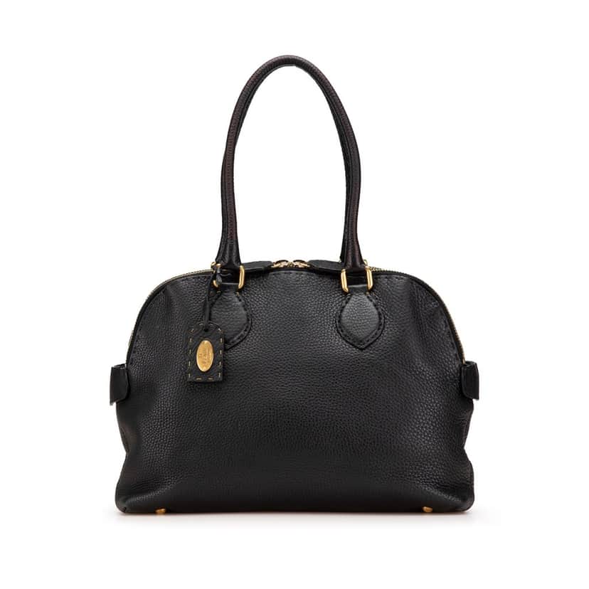 Fendi Pebbled Leather Selleria Dome Shoulder Bag Black Leather Good condition - Front View