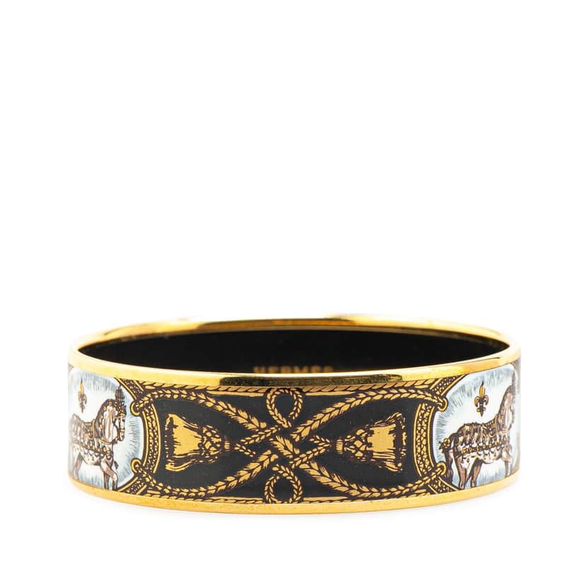 Hermès Wide Grand Apparat Enamel Bangle 65 Black Good condition - Front View