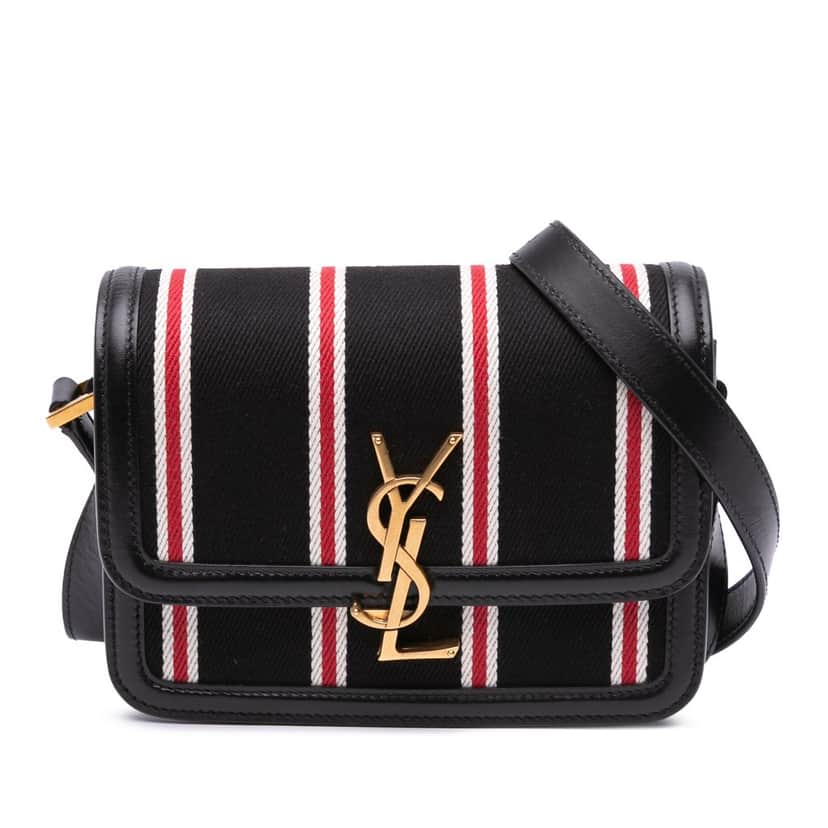Saint Laurent Small Canvas Striped Solferino Satchel In Box Black Canvas Very good condition - Front View