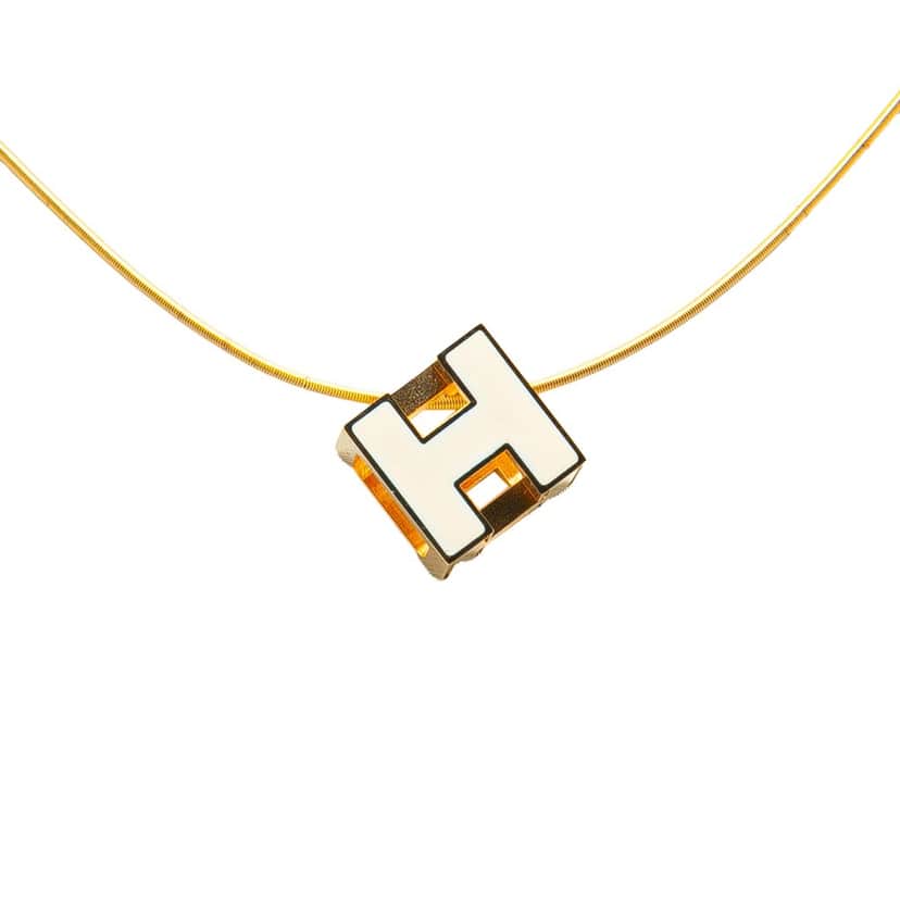 Hermès Gold Plated Cage dH Cube Necklace Gold Metal Good condition - Front View