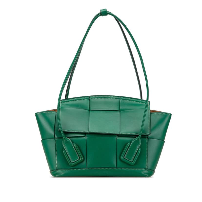 Bottega Veneta Small Calfskin Maxi Intrecciato Arco Satchel Green Leather Good condition - Front View