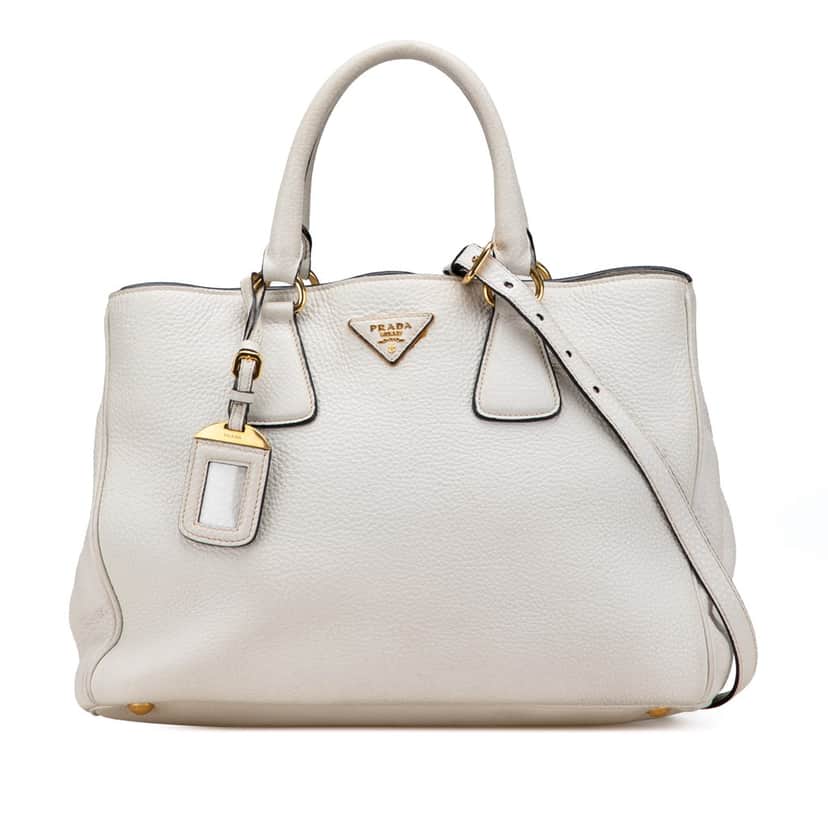 Prada Vitello Daino Open Convertible Tote White Leather Good condition - Front View