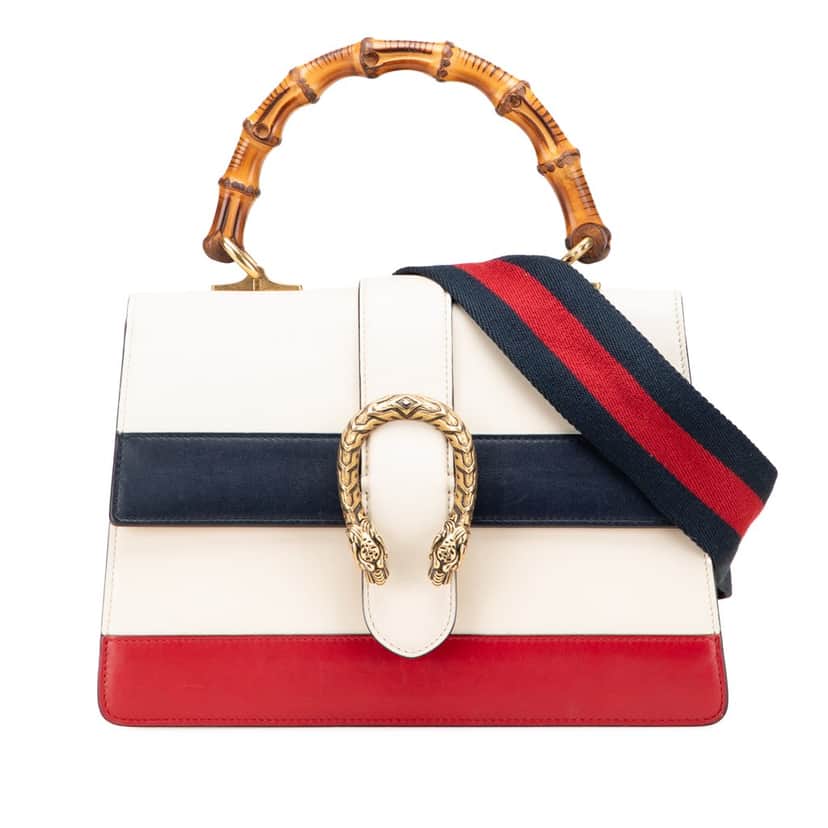 Gucci Medium Leather Bamboo Dionysus Web Satchel White Leather Good condition - Front View
