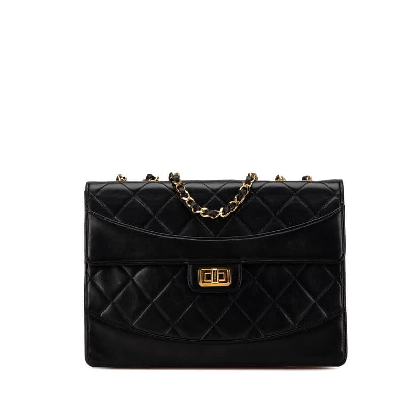 Chanel Medium Reissue 2.55 Quilted Lambskin Single Flap Black Leather Good condition - Front View