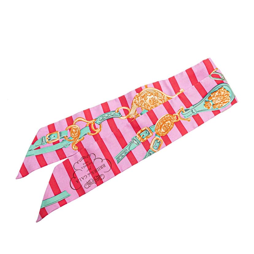 Hermès Brides De Gala Bayaderes Twilly Silk Scarf Pink Silk Very good condition - Front View