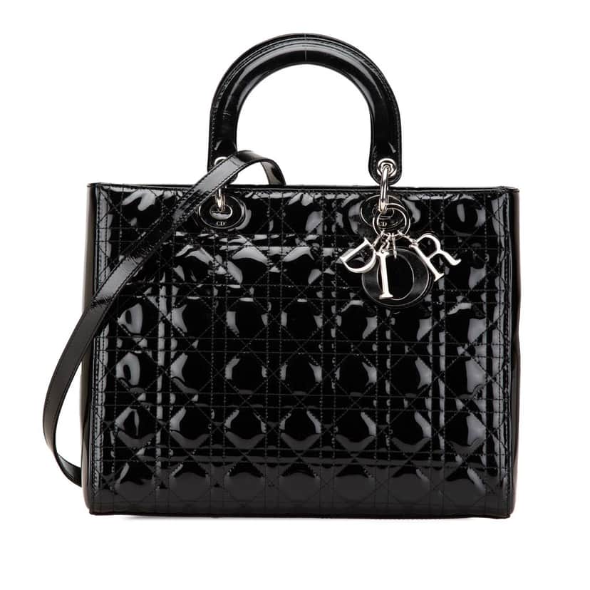 Dior Large Patent Cannage Lady Dior Black Leather Good condition - Front View