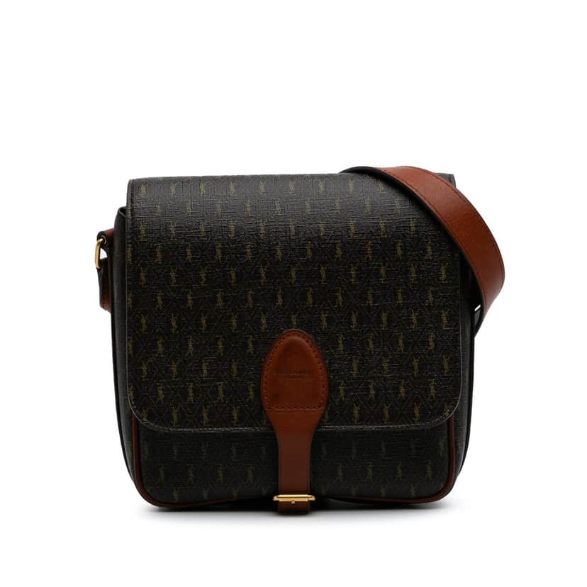 Saint Laurent Medium Coated Canvas Le Monogramme Buckle Crossbody Brown Canvas Good condition - Front View
