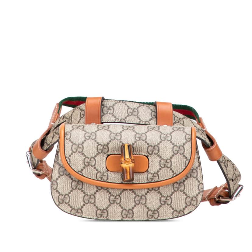 Gucci Mini GG Supreme Web Bamboo 1947 Belt Bag Brown Canvas Good condition - Front View