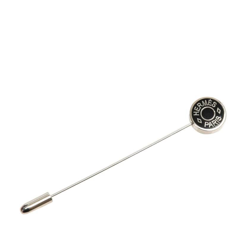 Hermès Palladium Plated Clou de Selle Stick Pin Brooch Silver Metal Good condition - Front View
