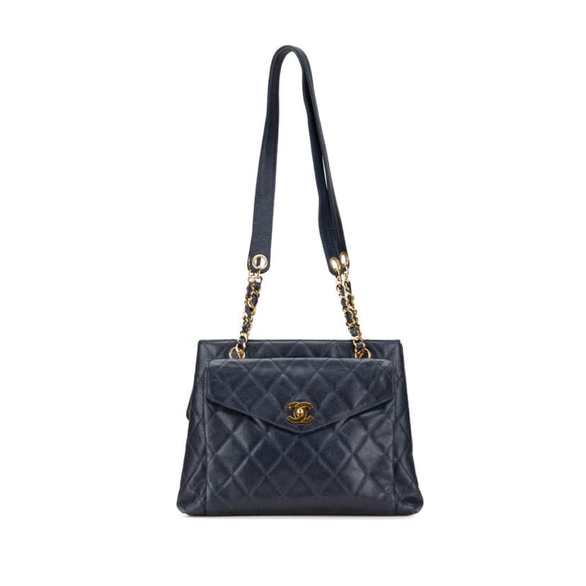 Chanel Quilted Caviar Front Pocket Chain Tote Blue Leather Good condition - Front View
