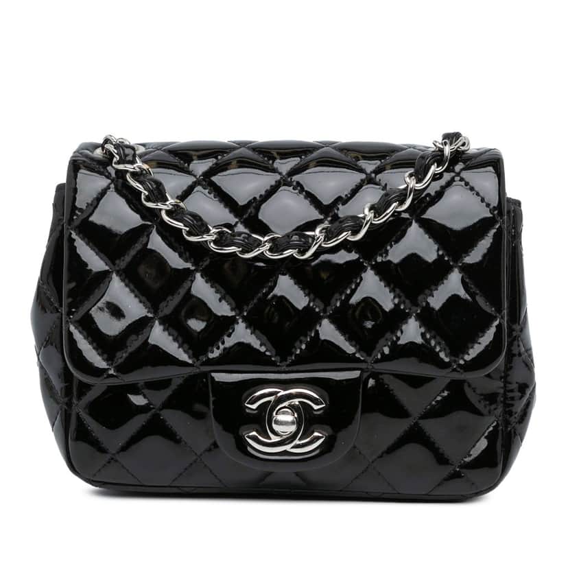 Chanel Mini Square Classic Patent Single Flap Black Leather Very good condition - Front View