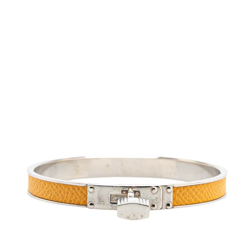 Hermès Leather Kelly Cadena Lock Bangle Bracelet Yellow Leather Good condition - Front View