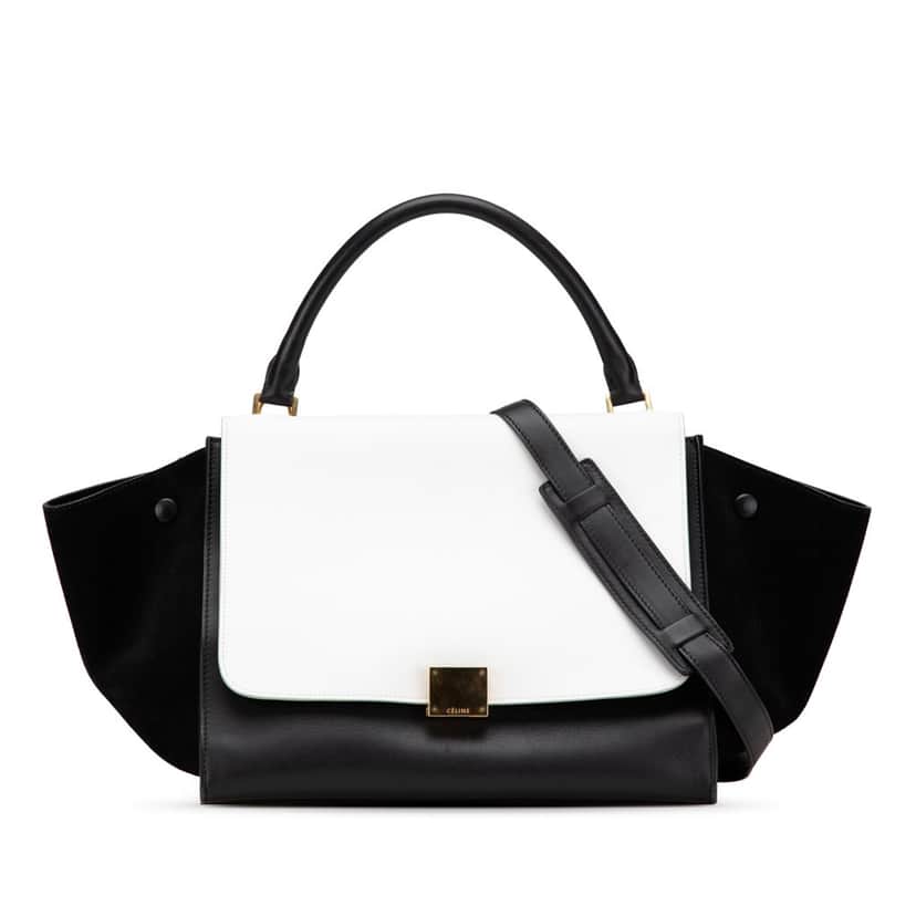 Celine Medium Bicolor Leather Trapeze Satchel Black Leather Good condition - Front View