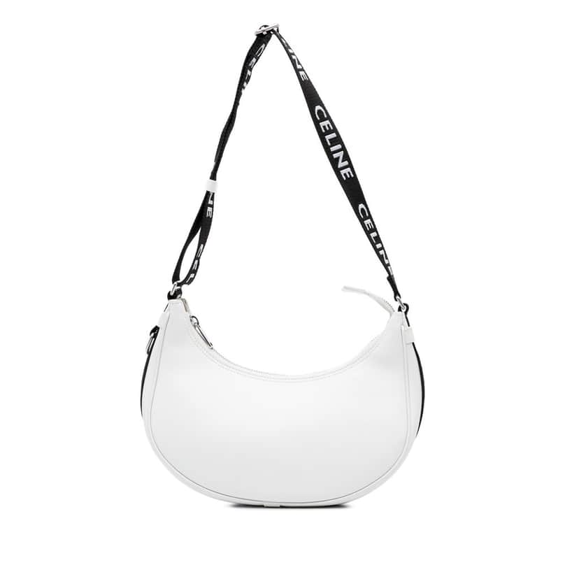 Celine Medium Smooth Calfskin Ava Shoulder Bag with Celine Strap White Leather Good condition - Front View