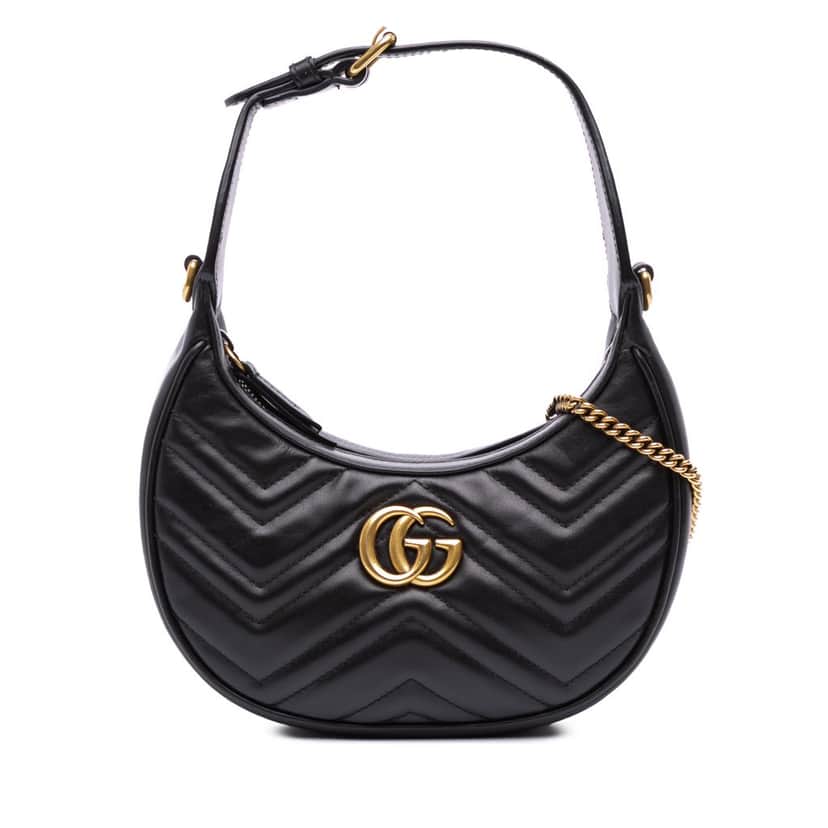 Gucci Mini GG Marmont Half Moon Bag Black Leather Good condition - Front View