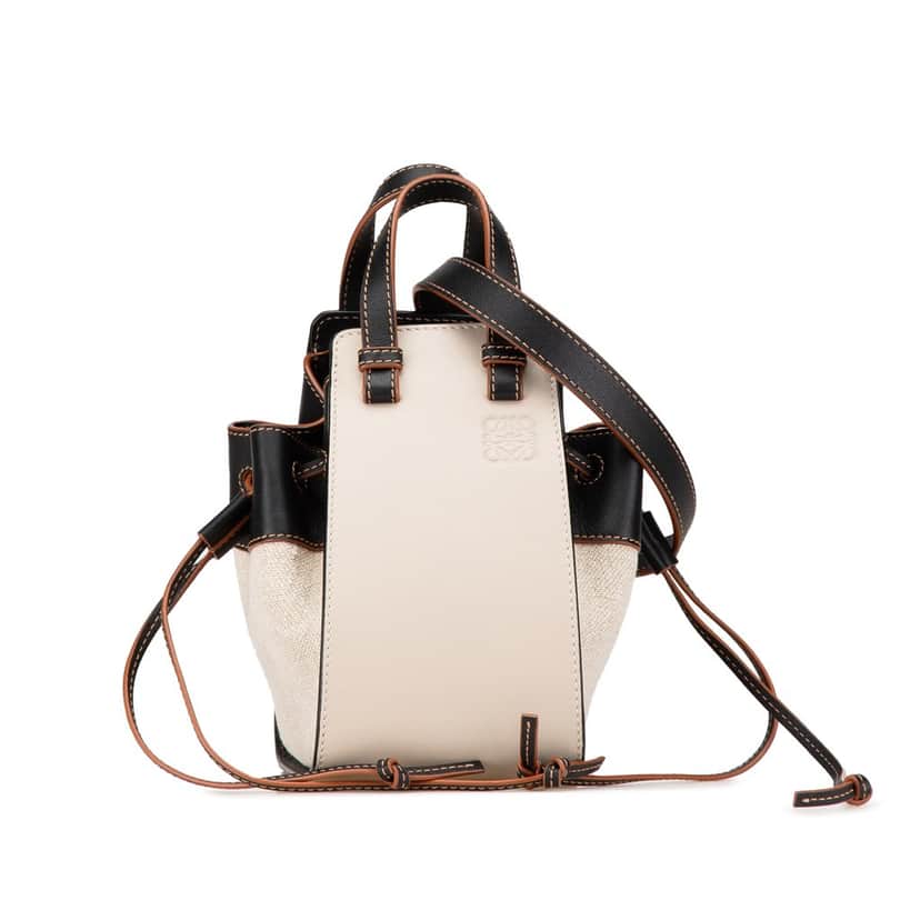 Loewe Mini Leather and Canvas Hammock Bag White Leather Good condition - Front View