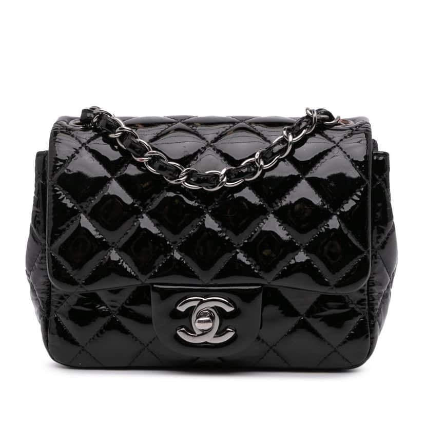 Chanel Mini Square Classic Patent Single Flap Black Leather Good condition - Front View
