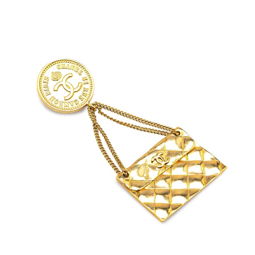 Chanel Gold Plated CC Quilted Flap Bag Brooch Gold Metal Good condition - Front View