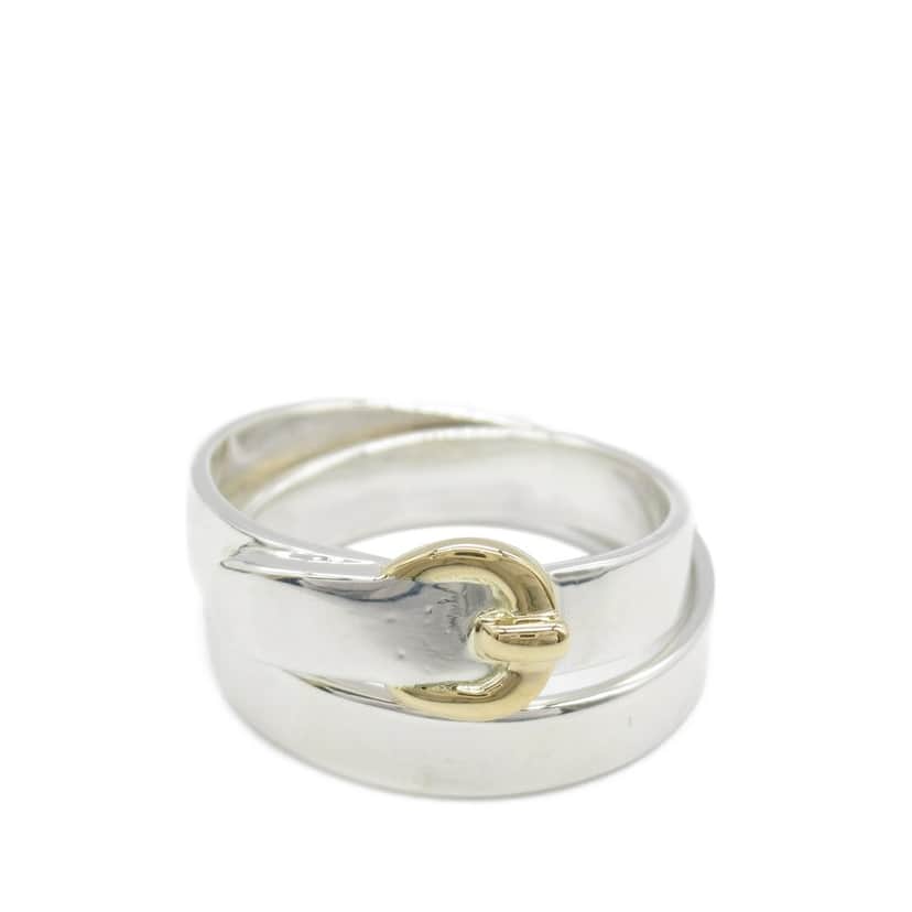 Hermès Sterling Silver and 18K Yellow Gold Double Tour Buckle Ring Silver Silver Good condition - Front View