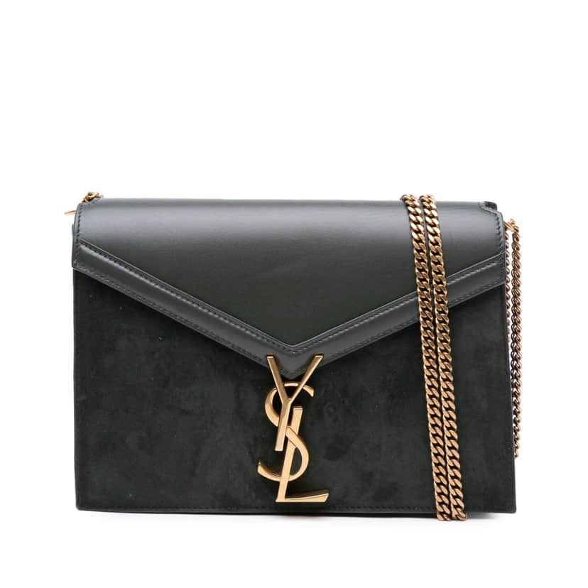 Saint Laurent Suede and Calfskin Monogram Cassandra Clasp Bag Green Leather Good condition - Front View