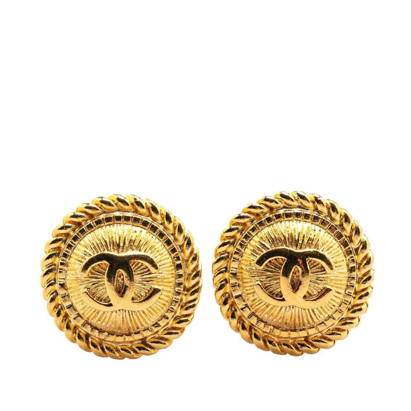 Chanel Gold Plated CC Round Clip On Earrings Gold Metal Good condition - Front View