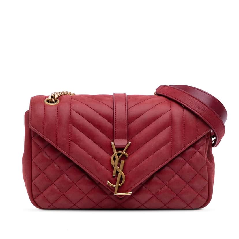 Saint Laurent Medium Iridescent Calfskin Triquilt Monogram College Bag Red Leather Good condition - Front View