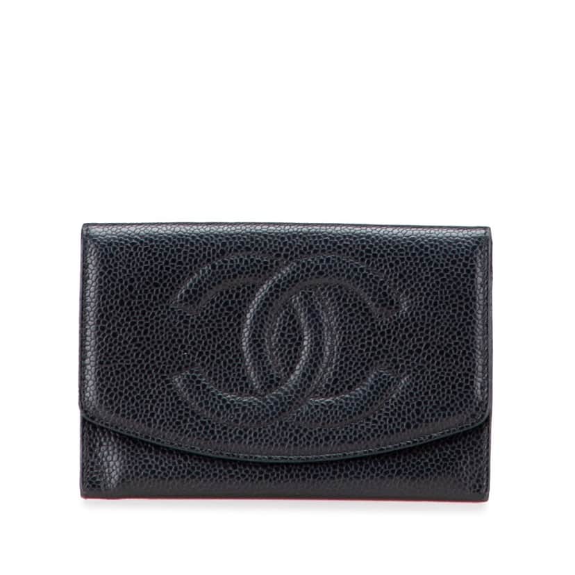 Chanel CC Caviar Trifold Wallet Black Leather Good condition - Front View