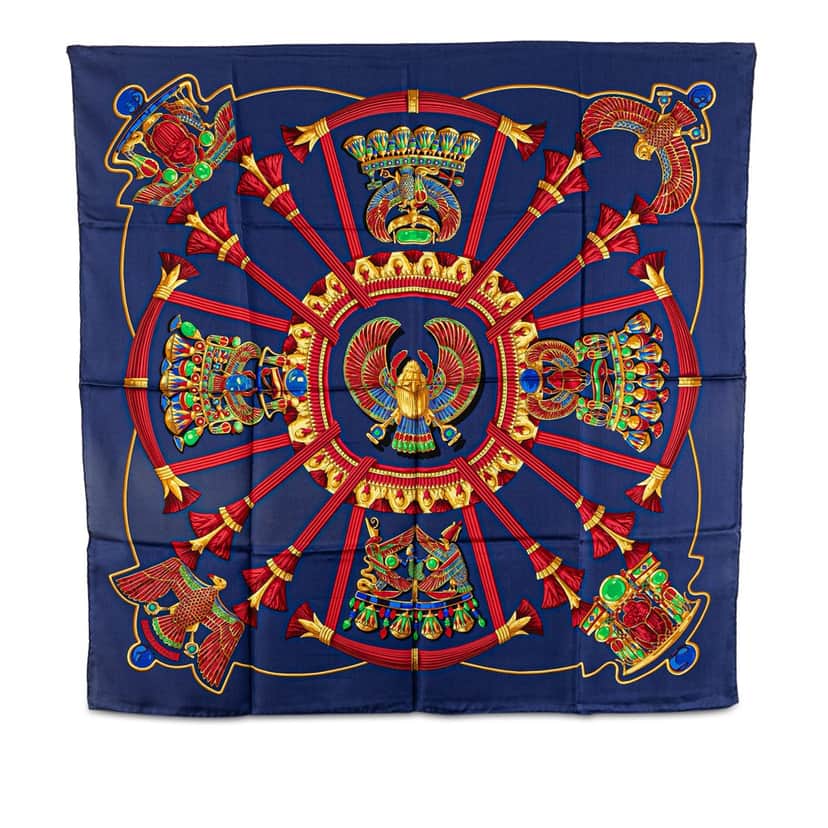 Hermès Scarabees Et Pectoraux Silk Scarf Blue Silk Good condition - Front View