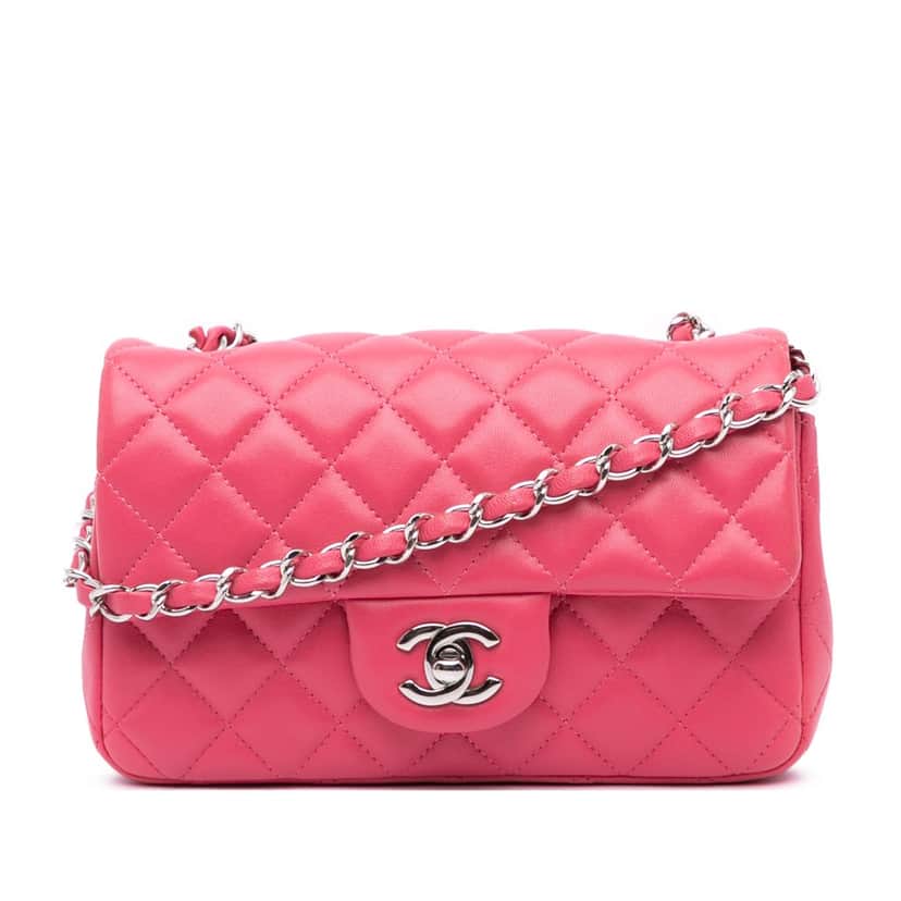 Chanel Mini Rectangular Classic Lambskin Single Flap Pink Leather Good condition - Front View