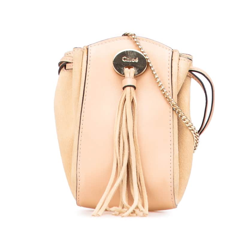 Chloé Mini Leather and Suede Sac Fringe Crossbody Brown Leather Good condition - Front View