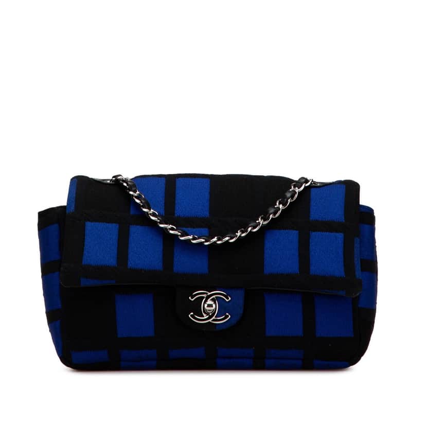 Chanel Medium Jersey Grid Single Flap Black Cotton Good condition - Front View