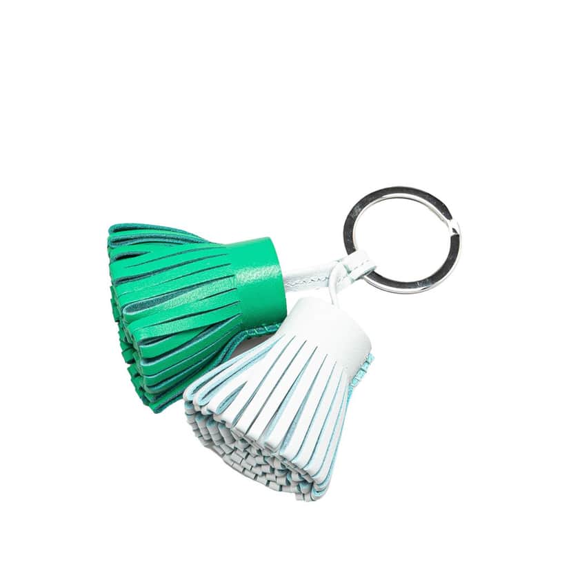 Hermès Lambskin Carmen Uno Dos Key Ring Green Leather Good condition - Front View