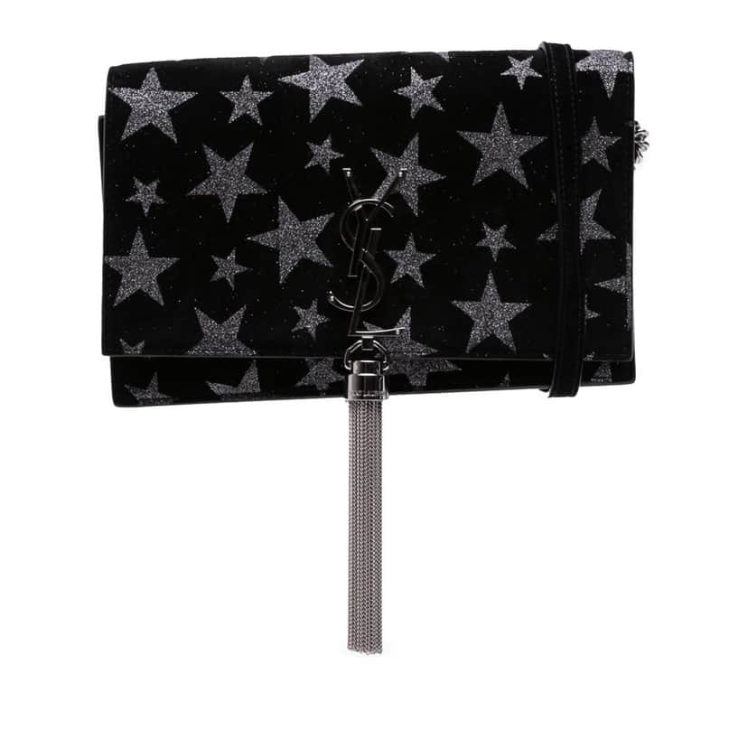 Saint Laurent Suede Monogram Star Kate Tassel Wallet on Chain Black Leather Good condition - Front View