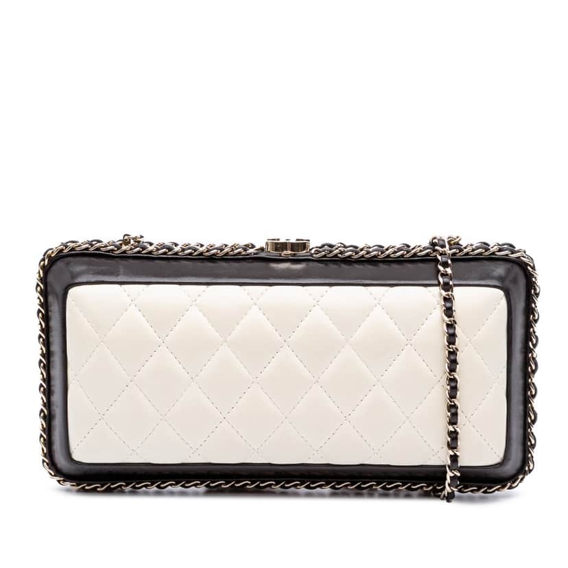 Chanel Bicolor Quilted Lambskin Chain Around Clutch White Leather Good condition - Front View