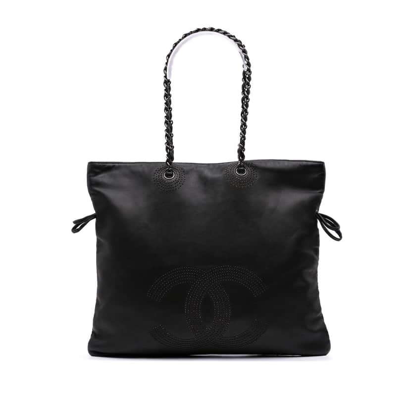 Chanel CC Lambskin Studded Bonbons Tote Black Leather Good condition - Front View