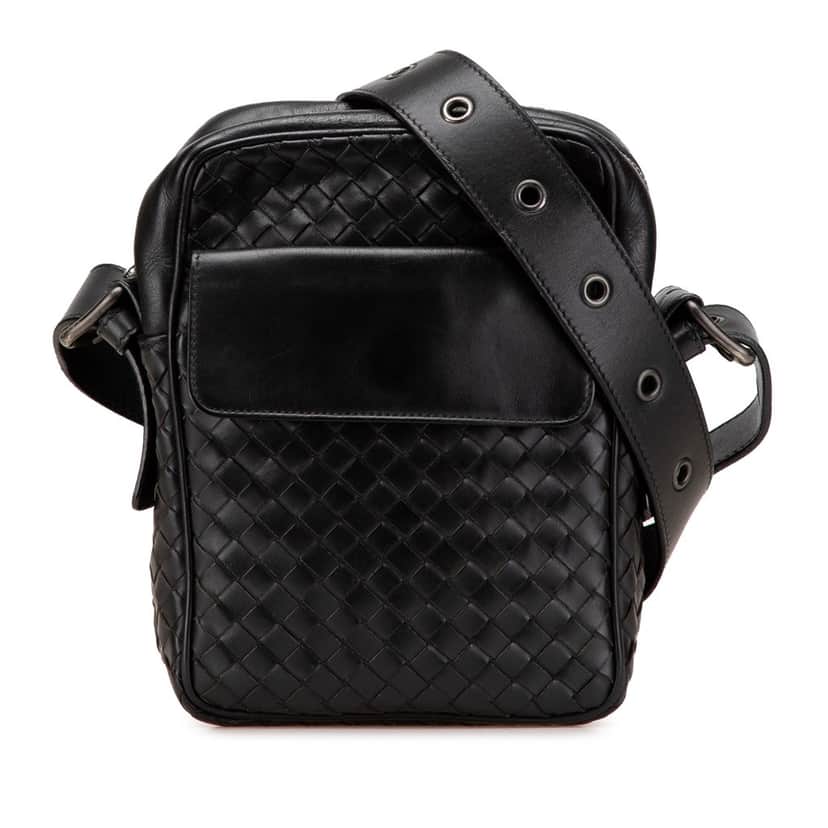 Bottega Veneta Nappa Intrecciato Front Pocket Crossbody Black Leather Good condition - Front View